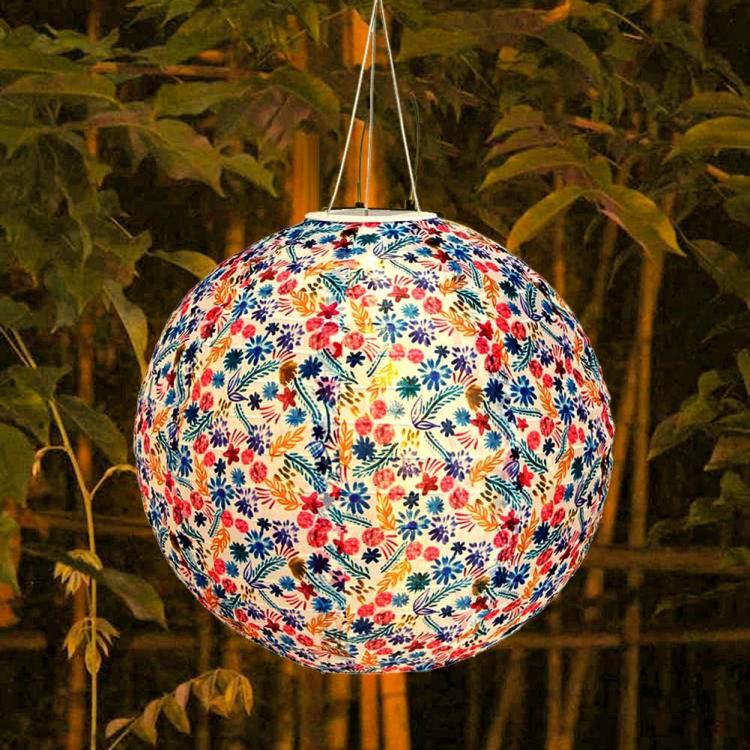 Hanging Lantern | 12 inch Printed LED Round Solar Lantern Pendant Waterproof for Decoration Hanging Lantern Hanging Lantern