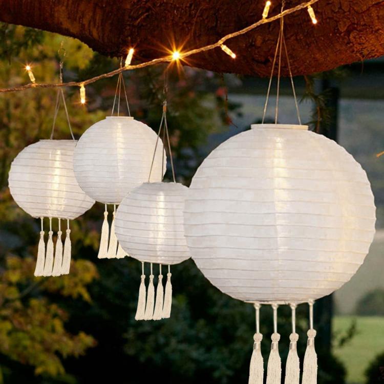 Hanging Lantern | Solar Decorative Lantern with Tassels IP55 Waterproof Ball Shape Lampshade 300LM Hanging Lantern Hanging Lantern