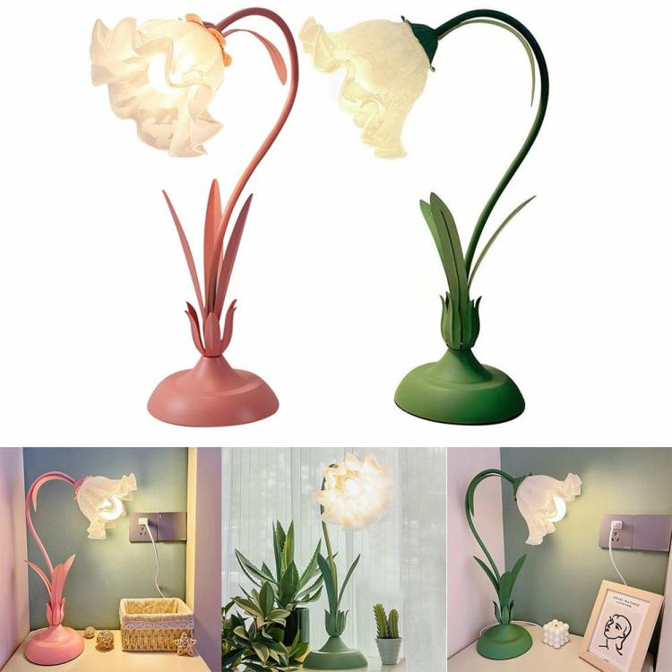 Indoor Lighting | Vintage Flower Table Lamp French Romantic Retro Atmosphere Light LED Night Light Indoor Lighting Green/Pink