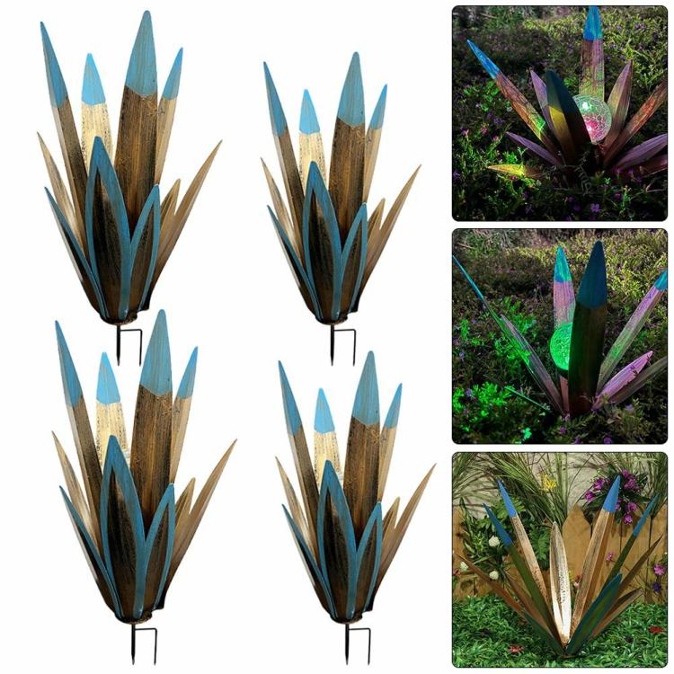 Solar Lighting | 2Pcs Blue Aloe Lawn Stakes Multi-Color LED Solar Light Tequila Plant Home Decor Lighting Solar Lighting