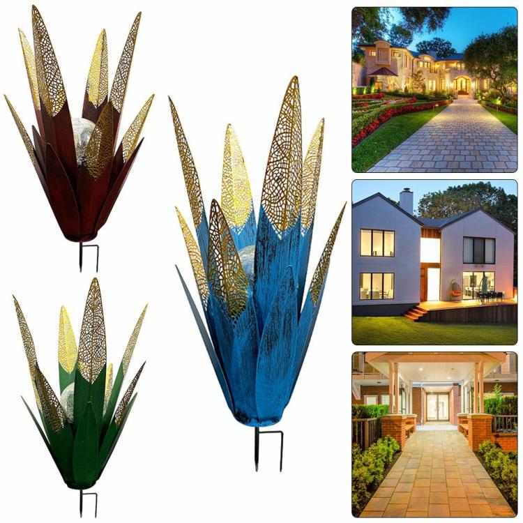 Solar Lighting | 2Pcs Tequila Rustic Sculpture Multi-Color LED Solar Light Blue Aloe Lawn Stakes Lighting Red/Blue/Green