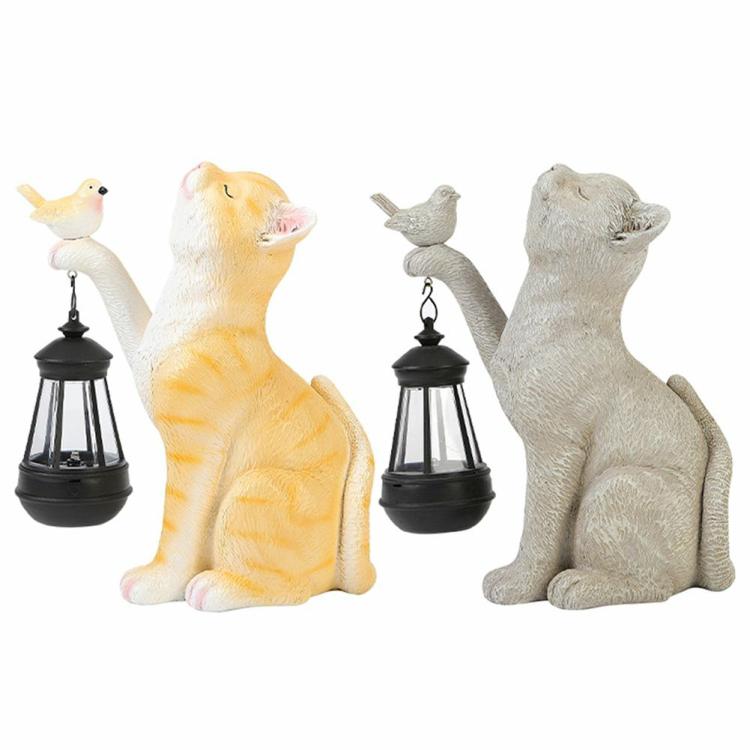 Solar Lighting | Cat Garden Statue Resin Solar Outdoor Statue Light Cute for Yard Balcony Pathway Lighting Orange/Grey