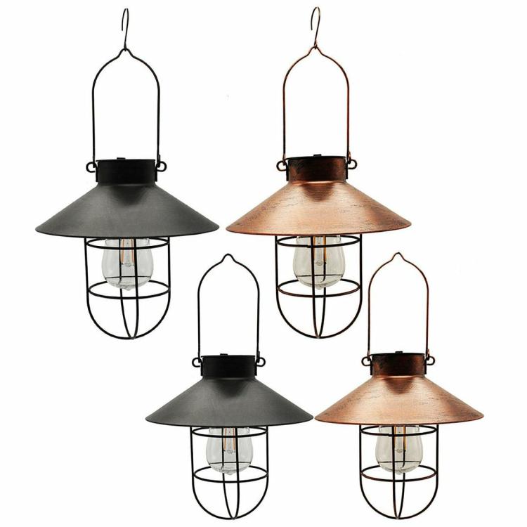 Solar Lighting | Hanging Solar Lanterns, Waterproof Metal LED Solar Light with Tungsten Bulb Lighting Solar Lighting