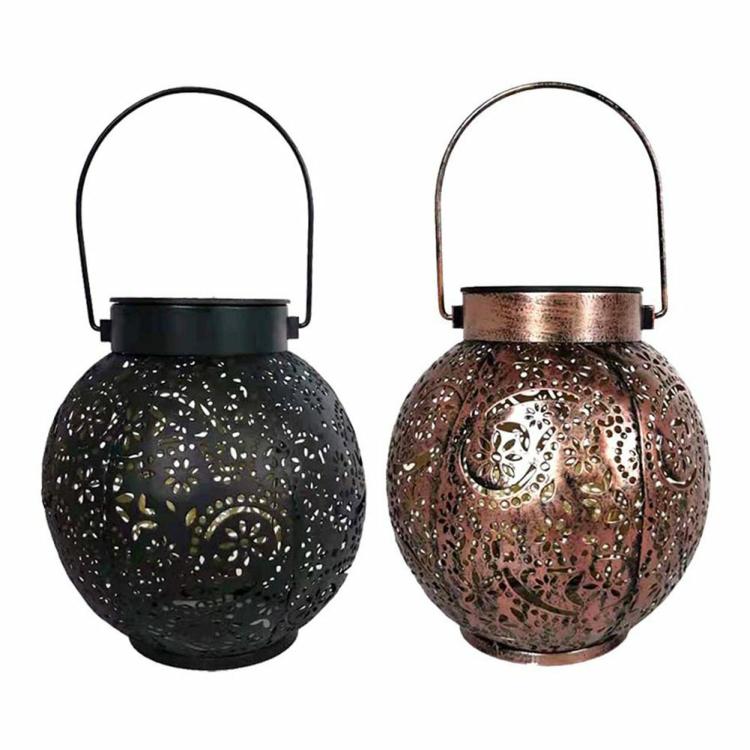 Solar Lighting | LED Solar Lantern Light Hollow Floral Projection Hanging Lamp Garden Decor Lighting Brown