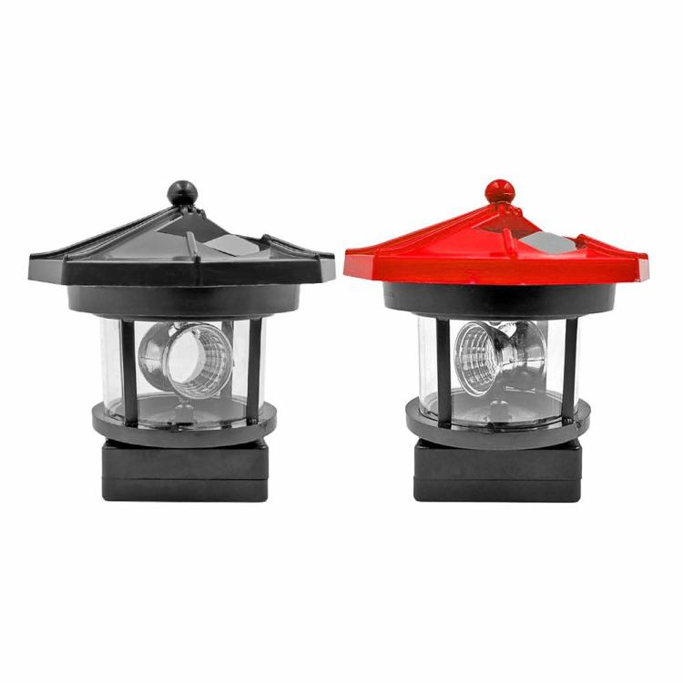 Solar Lighting | Lighthouse Solar LED Light Garden Fence Outdoor Beacon Rotating Beam Lamp Lighting Black/Red