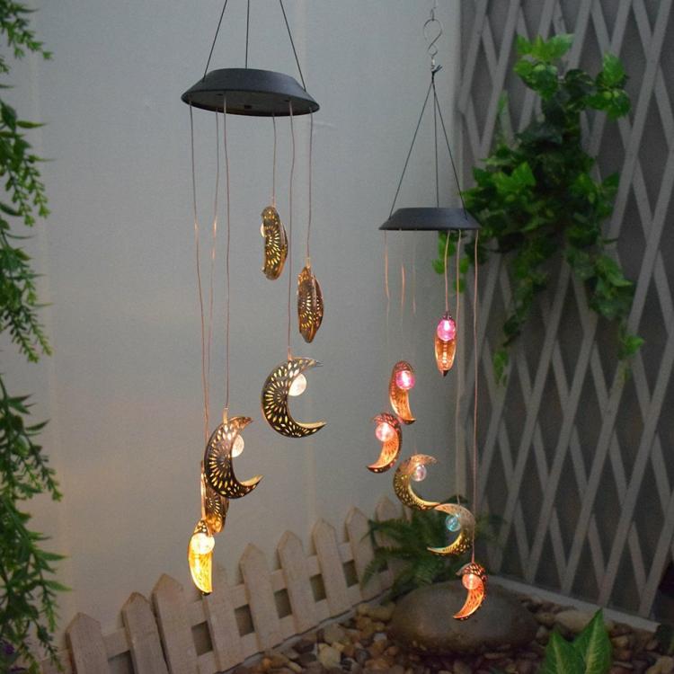 Solar Lighting | Moon Wind Chime Lamps Windbell Pendant Light LED Hanging Home Garden Decor Lighting Solar Lighting