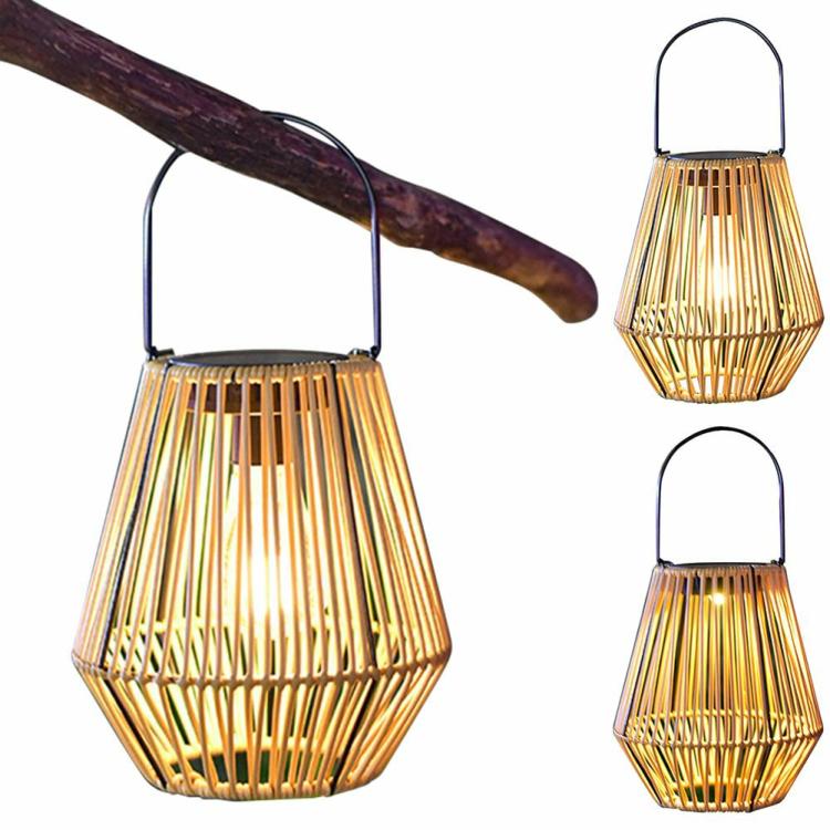 Solar Lighting | Outdoor Solar Lantern IP65 Waterproof Hanging/Standing Retro Rattan Bamboo Lamp Lighting Solar Lighting