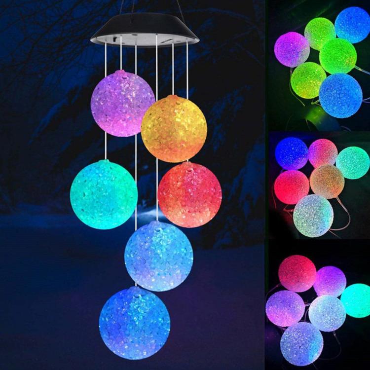 Solar Lighting | Solar Colorful Round Ball Lamp Romantic Wind Bell Light for Home Courtyard Decor Lighting Solar Lighting