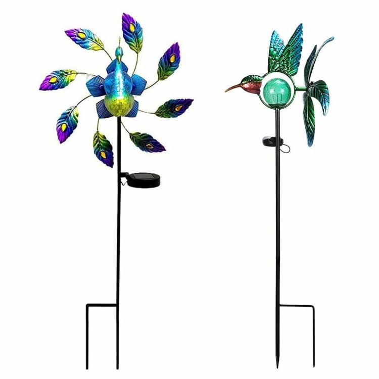 Solar Lighting | Solar Windmill Ground Plug Light Iron Wind Spinners Lawn Lamp Ornaments Lighting Peacock