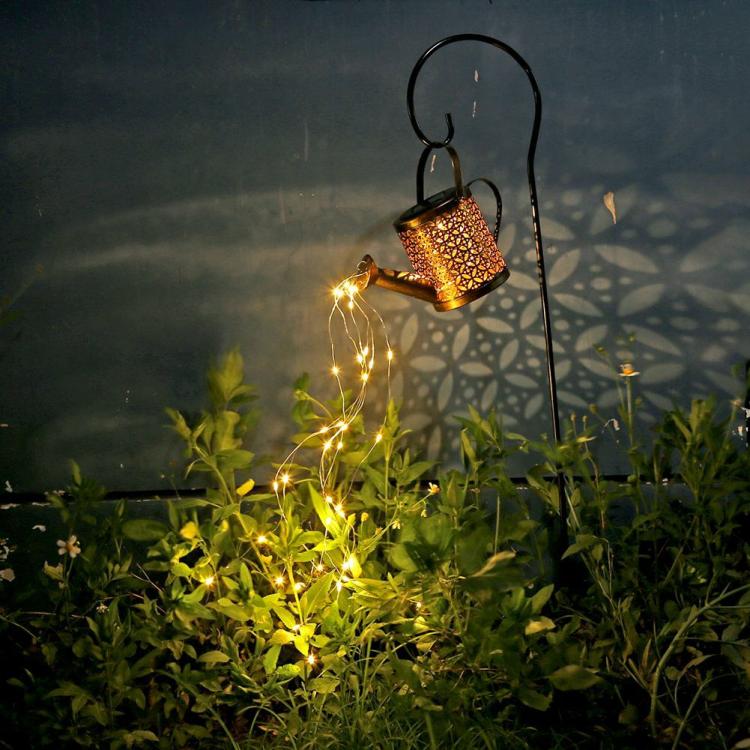 Solar Lighting | Watering Can Hanging Lantern Bracket Metal Stand Garden Sprinkler LED Decor Lighting Solar Lighting