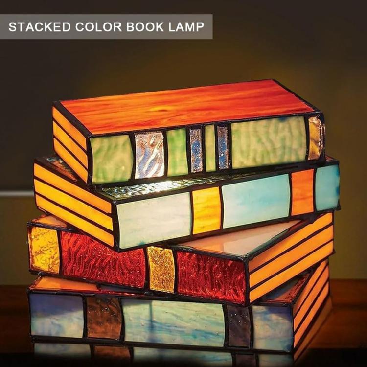 Indoor Lighting | Colorful Stacked Books Handcrafted Nightstand Desk Book Lamp Unique Night Light Indoor Lighting Indoor Lighting