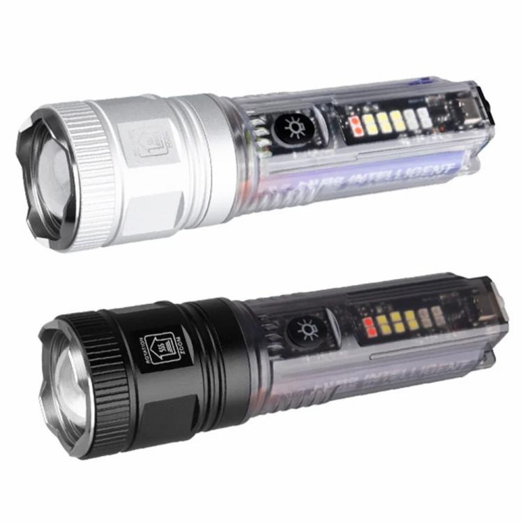 Portable Lighting | 1800mAh Mini LED Flashlight Type-C Solar Rechargeable 200LM IPX65 Waterproof Lighting Black/Silver